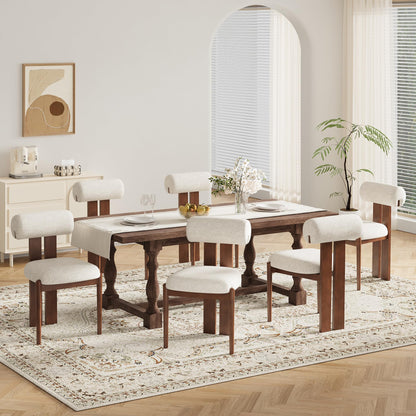 MALOL Modern Wooden Dining Chairs Set of 6, Upholstered Fabric Kitchen Chairs with Sculptural Backrest, Mid-Century Farmhouse Dining Room Chairs with Solid Wood Legs, Beige