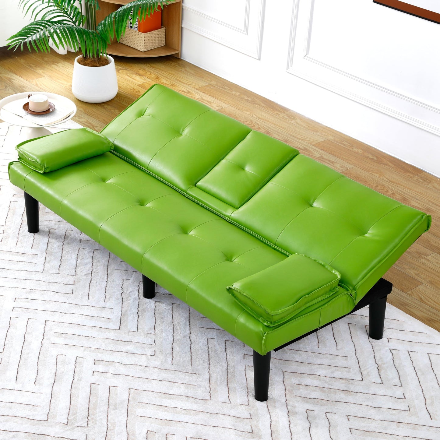 KEIKI 67" Convertible Sofa Bed with Cup Holder, 3 in 1 Futon Sofa Bed, PVC Sleeper Sofa Chair for Living Room, Office, Green
