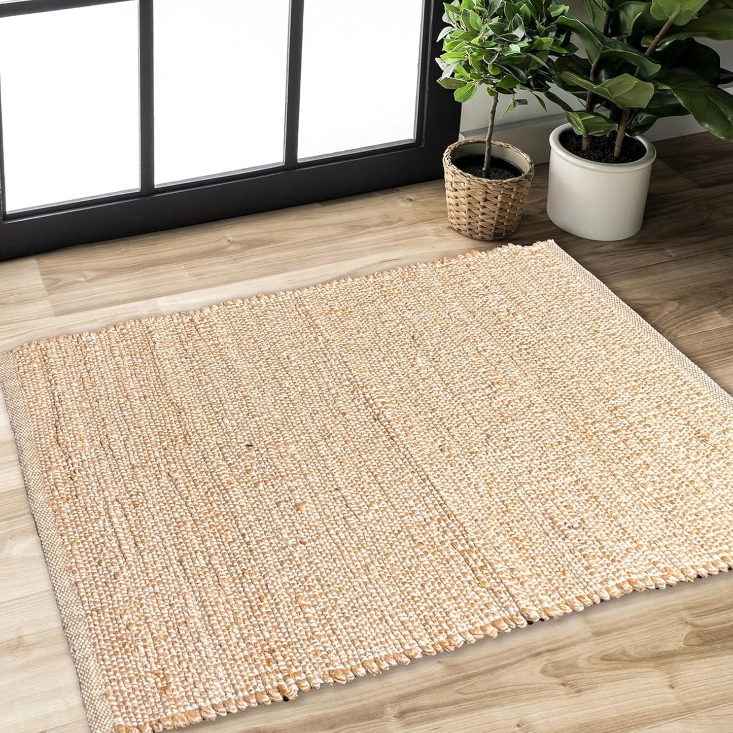 Chardin Home Jute Rugs Collection - 2x3 Feet Jute Braids Rug, Boho Rustic Natural Jute/Ivory Hand Woven Throw Rug for