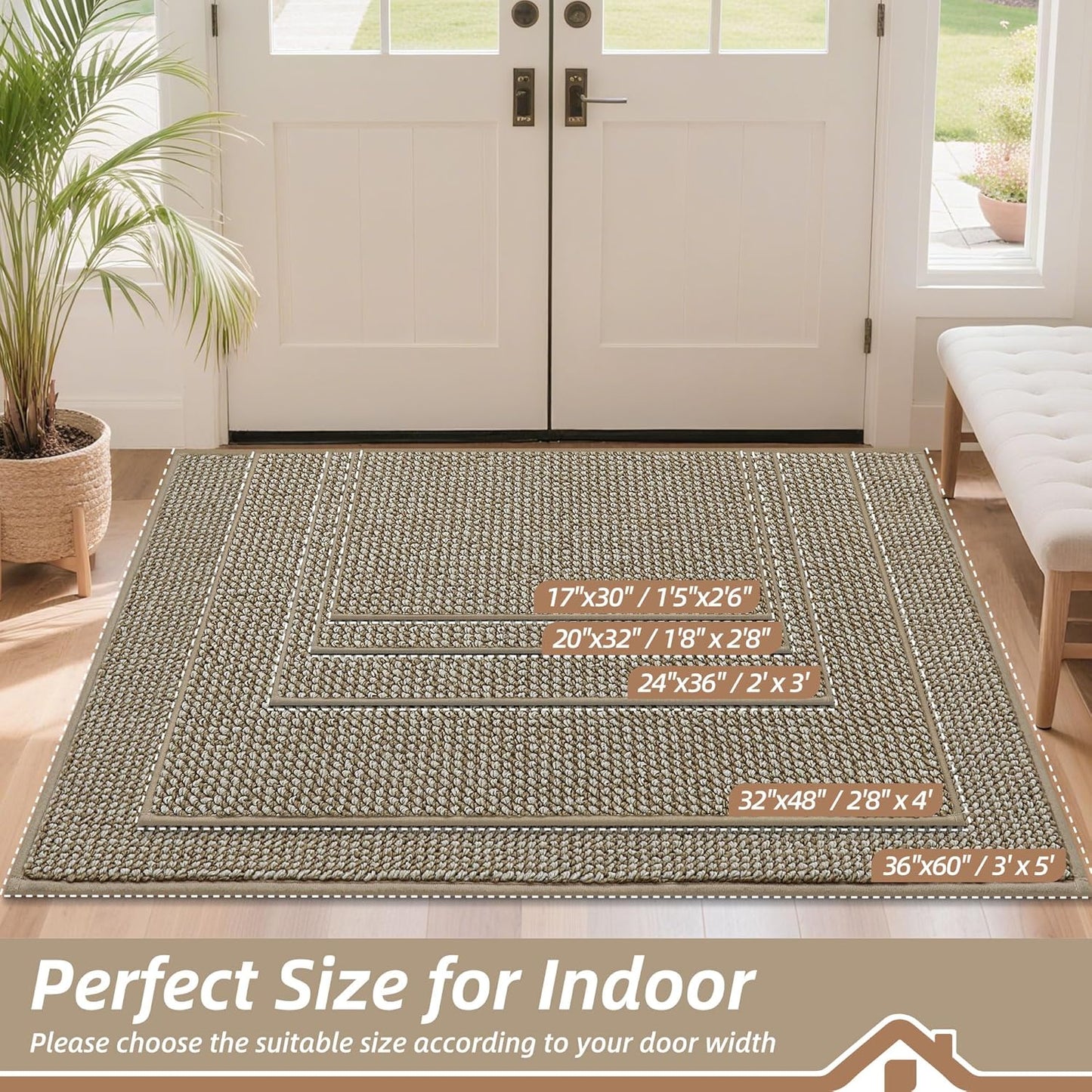 BEQHAUSE Dirt Trapper Door Mat - Non-Slip, Washable, Absorbent | 36" x 60" Light Beige Entrance Mat