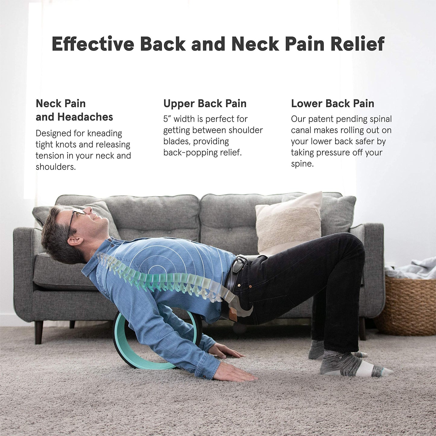 Chirp Wheel Foam Roller – Targeted Back & Neck Relief, Lumbar Spine Stretcher, Spinal Decompression Back Stretcher, Massage Roller with Density Foam for Physical Therapy, Supports 500lbs, 2-Inch Mint