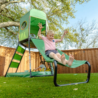 gobaplay SummitPro Climbing Tower with Slide, 600 lb Capacity, Green - Outdoor Backyard Playset with Climbing Walls and Sandbox for Kids 6+