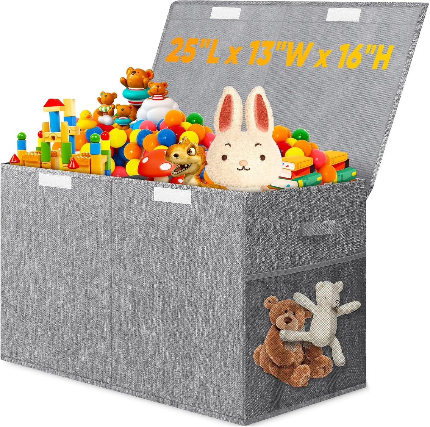 25"x13"x16", Rocamdo Large Toy Storage Box with Lid Divider, Sturdy Collapsible Toys Organizer Chest Kids Storage Bins