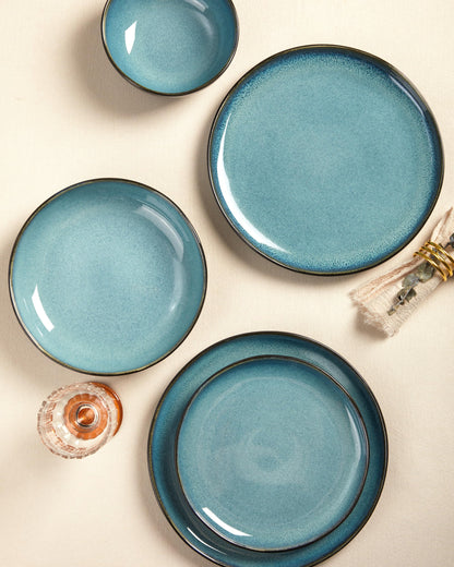 Pokini Extra Large Dinnerware Set for 12, 36 Pieces Ceramic Plates and Bowls Set, Kitchen Dish Set, Microwave & Dishwasher Safe Dishware, Ocean-Inspired Stoneware for Big Gatherings, Green Black
