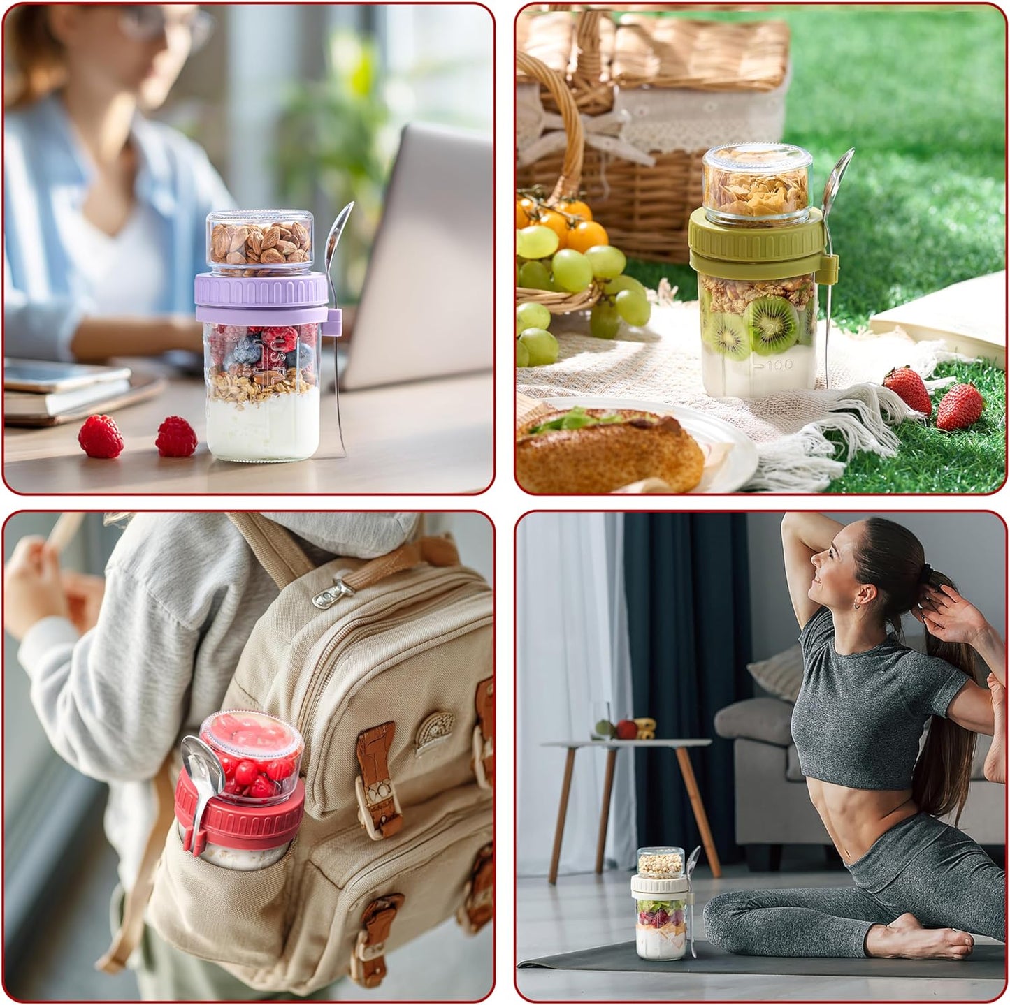 2 Pack 16 oz,Dual-Layer Danmu Overnight Oats Containers with Lids Yogurt Parfait Cups with Lids,Meal Prep Containers