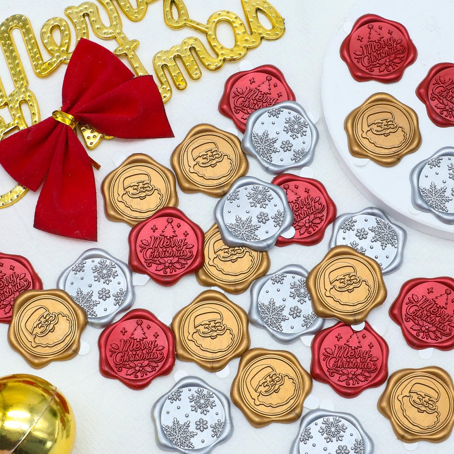 SWANGSA Christmas Wax Seal Stickers, 60Pcs Santa Claus Snowflake Merry Christmas Self Adhesive Envelope Seal Stickers for Invitation, Greeting Cards, Gift Wrapping