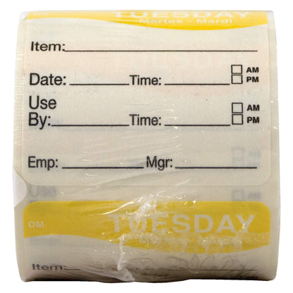 DayMark Safety Systems Day of the Week 2" x 2" Dissolvable Label, Tuesday, Item/Date/Use By, (Roll of 250)