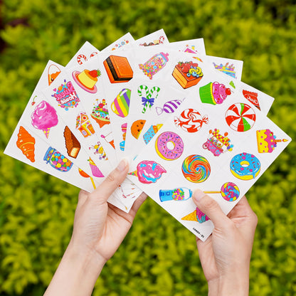 96 PCS Pre-Cut Candy Temporary Tattoos for Kids Birthday Party Favors