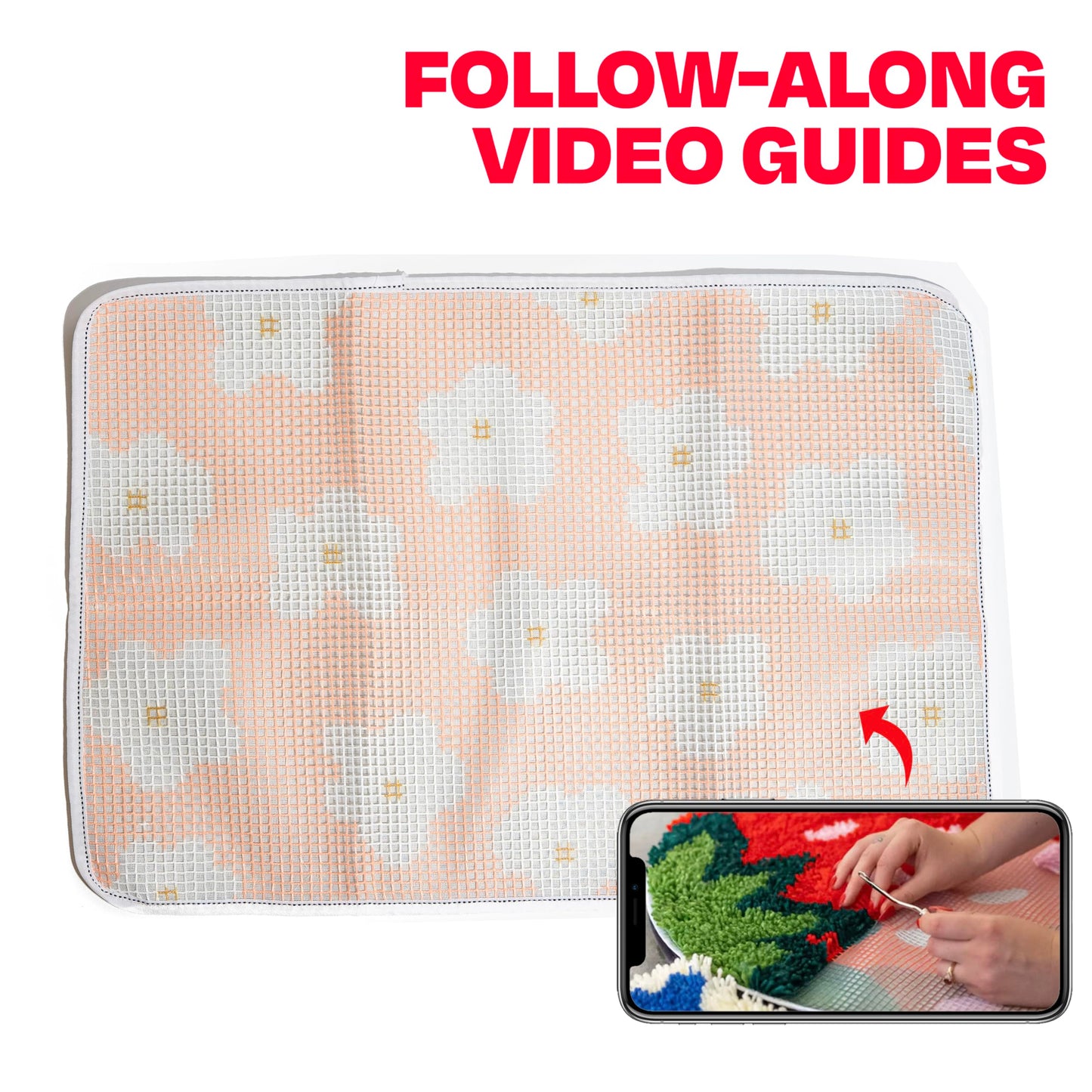 CRAFT CLUB Daisy Rug Making Kit | DIY Tools | Latch Hook Kit for Adults | Colourful Floral Home Décor Rug for Living Spaces | 24in x 16in
