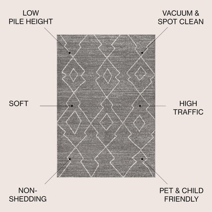 JONATHAN Y Alia Moroccan Beni Souk Gray/Cream Indoor Area Rug, 3x5, Bohemian, Scandinavian, Easy-Cleaning for Living Room, Bedroom, Kitchen, Pet Friendly, Non-Shedding (MOH202B-3)
