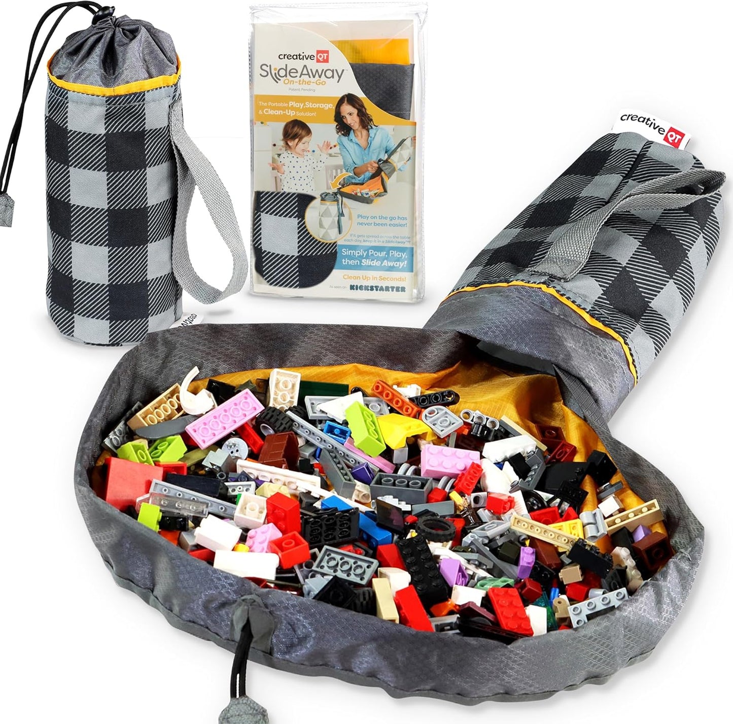 Creative QT On-The-Go Mini Storage Bag and Table Top Play Mat, Buffalo Check Print, Toy Organizer for Kids and Toddlers