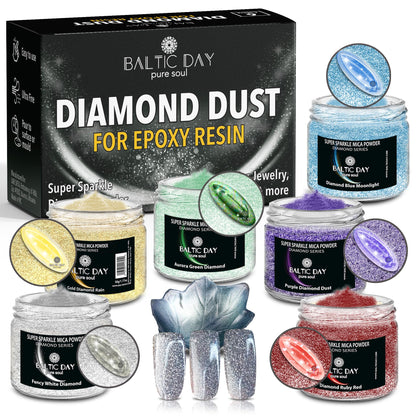 BALTIC DAY Diamond Dust – 6 Color Luxury Glitter Set for Epoxy Resin – Ultra Sparkle Mica Powder for Crafts, Tumblers, Jewelry & Art – Brilliant Crystal Shimmer Pigments
