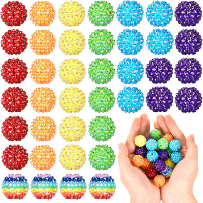 Loetere 40 Pcs 20 mm Rhinestone Beads Bulk Crystal Round Disco Ball Chunky Bubblegum Beads for Pens Bracelets Charms Craft European Style Jewelry Making Supplies Christmas(Rainbow)