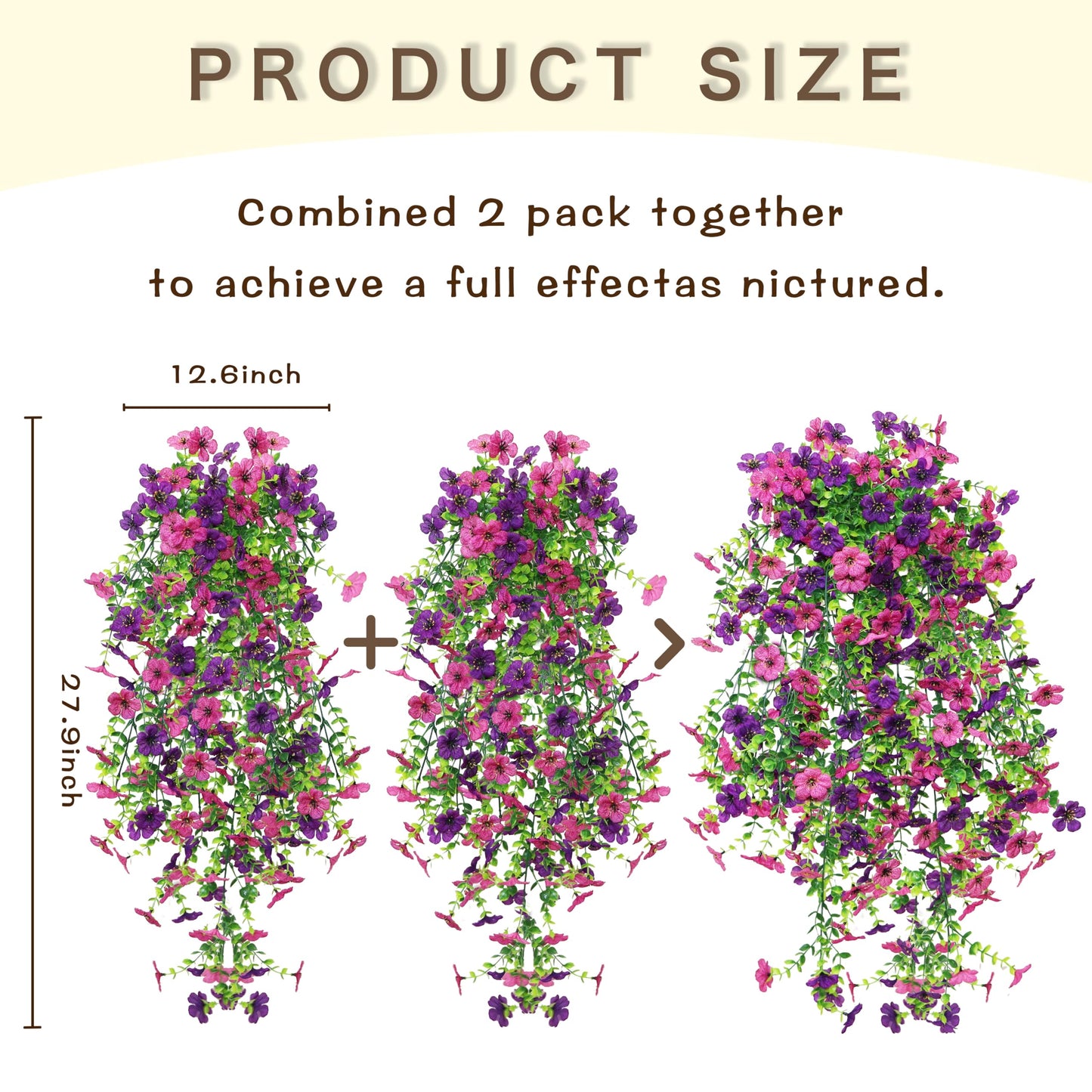 Senjie Artificial Hanging Flowers for Outdoor Spring Decor, 2 pcs UV Resistant Fake Silk Faux Flowers Plants for Outside Porch Patio Balcony Planters
