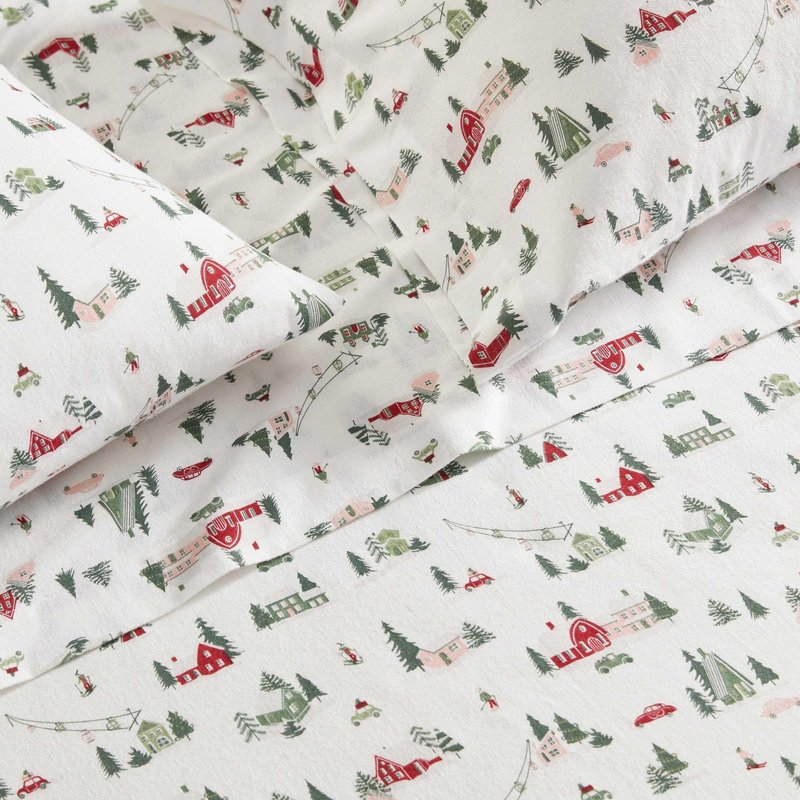 Martha Stewart - Flannel Sheets King Size, Anti-Pilling & Wrinkle Resistant Cotton, Touchably Soft for All-Season Comfort - Bed Sheets with Matching Pillowcases & Fitted Sheet (Ski Village Green)