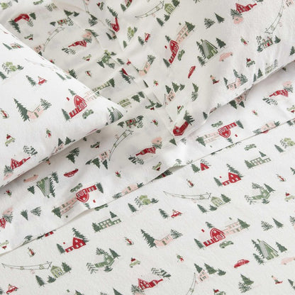 Martha Stewart - Flannel Sheets King Size, Anti-Pilling & Wrinkle Resistant Cotton, Touchably Soft for All-Season Comfort - Bed Sheets with Matching Pillowcases & Fitted Sheet (Ski Village Green)