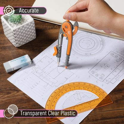 Mr. Pen- Geometry Compass and Protractor Set, 12 Sets, 6 Inch Compass, 6 Inch Protractor, Bulk Drawing Tool for School, Clear Plastic, Easy Grip, Precision Design for Math, Art, Drafting, Architecture