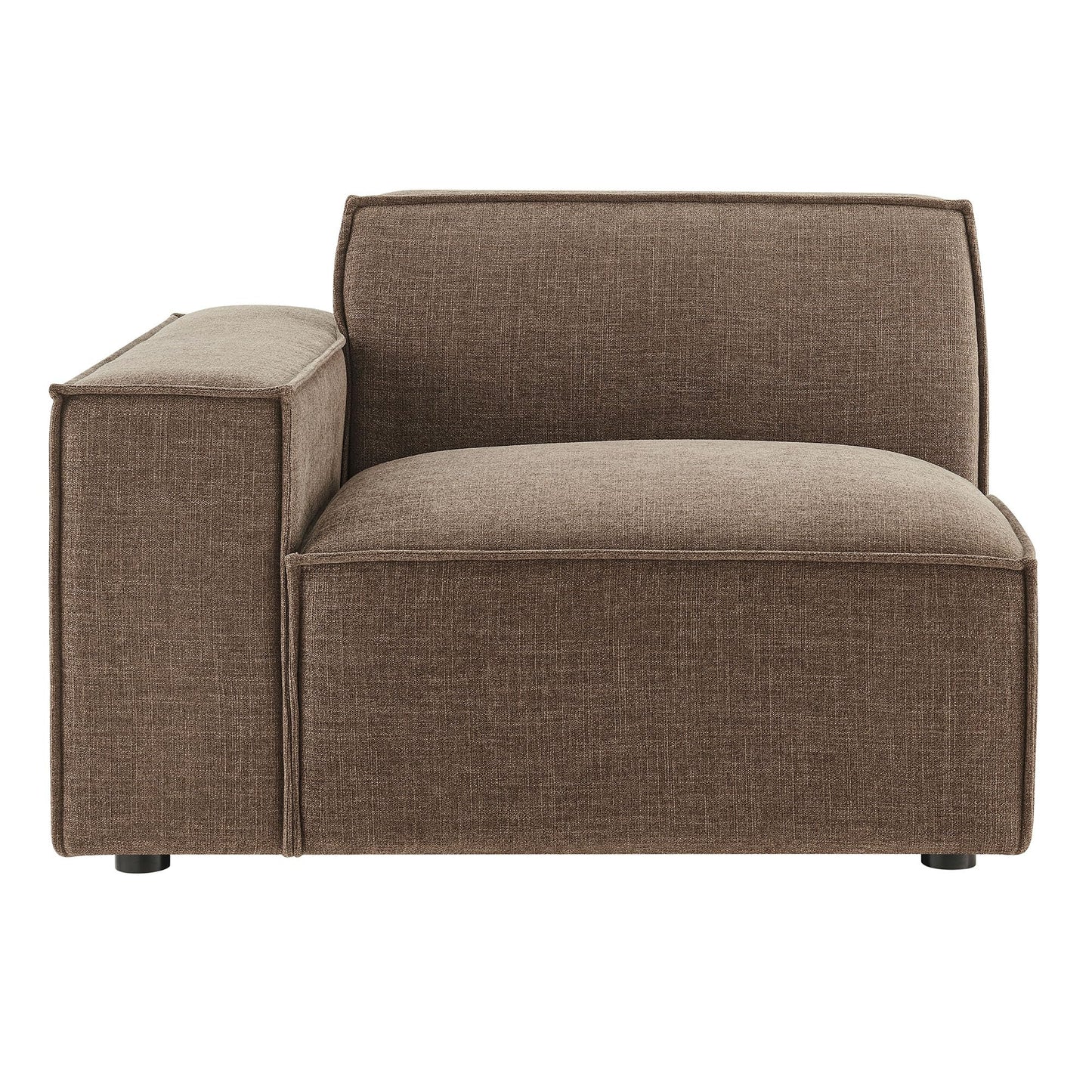 Modway Restore Left-Facing Modular Lounge Chair in Mocha - Living Room Fabric Upholstered Single-Arm Accent Armchair for Sectional Sofa with Coil Seat Support and French Piping