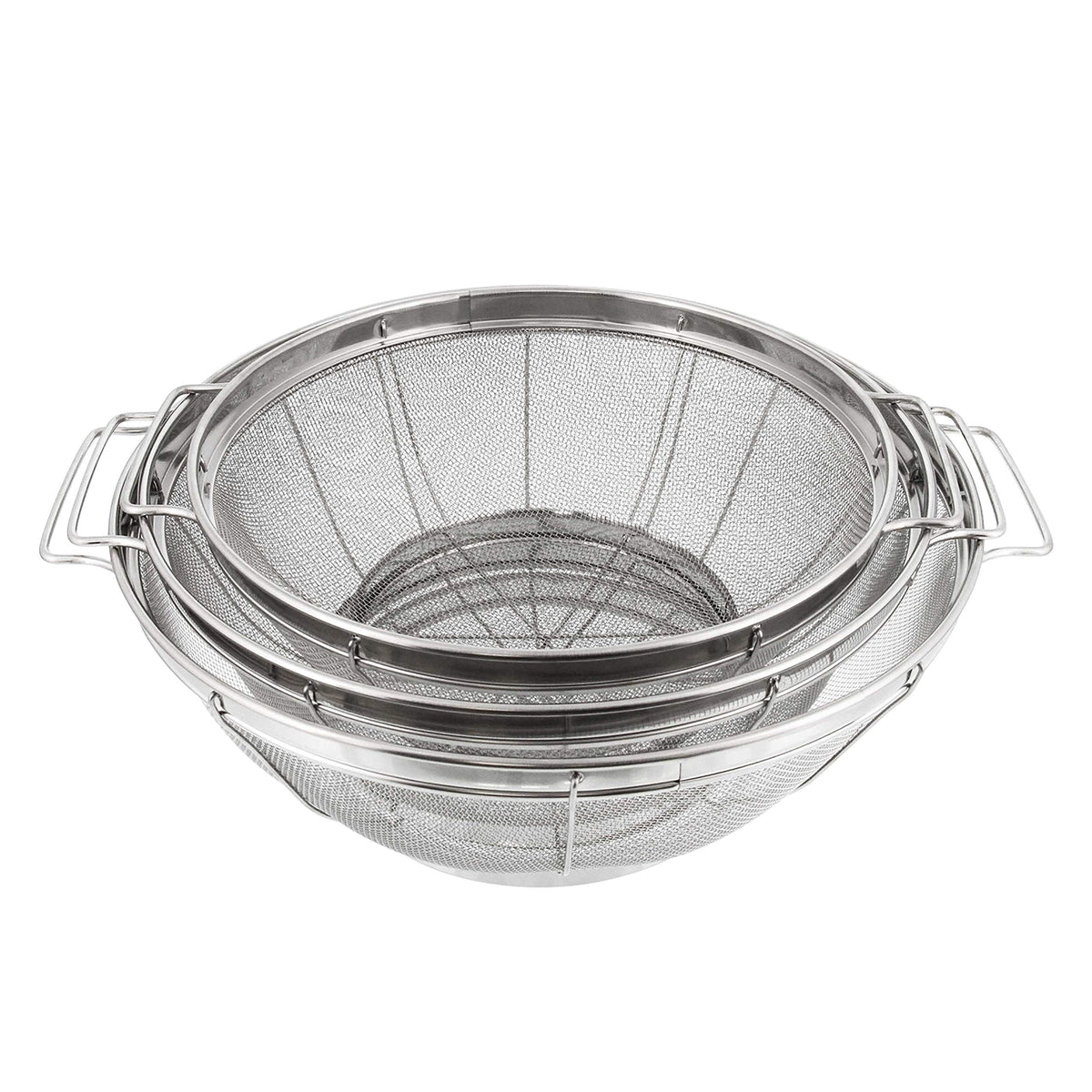 U.S. Kitchen Supply Set of 3 Stainless Steel Colander Strainers Net Baskets 5, 4, & 3-Quart - Colander with Handles & Resting Base - Stainless Steel Sieve, Mesh Strainers and Colanders for Kitchen