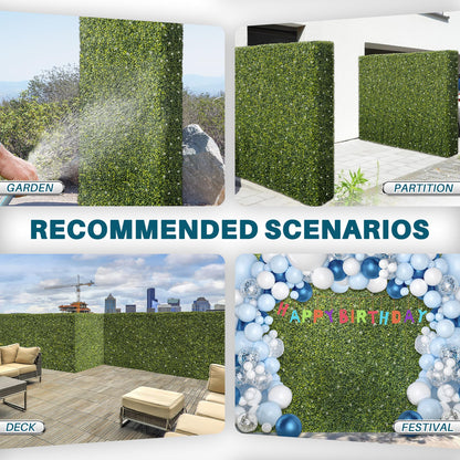 COARBOR 54" x 72" x 6" Artificial Boxwood Hedge Wall Milan with White Flowers Interior Divider Privacy Fence Faux Greenery Backdrop for Home Decor, Party Decor, Backyard Balcony Deck