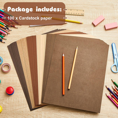 Sinmoe 100 Sheets 5 Shades Cardstock Paper 8.5 x 11 Inches 180gsm Solid Core Printer Paper for Scrapbooking DIY Arts Crafts Making Office Home Supplies (Brown Series)