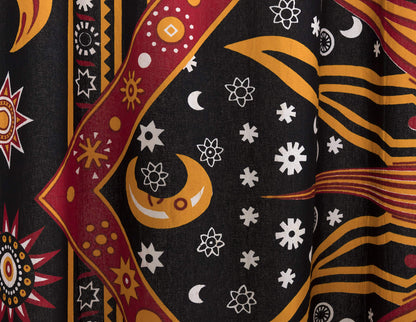 Popular Handicrafts Indian Burning Sun Hippie Mandala Window Curtains - Gypsy Bohemian Sun Moon Beautiful Drapery Bedroom Living Room Balcony Valance Panels Golden