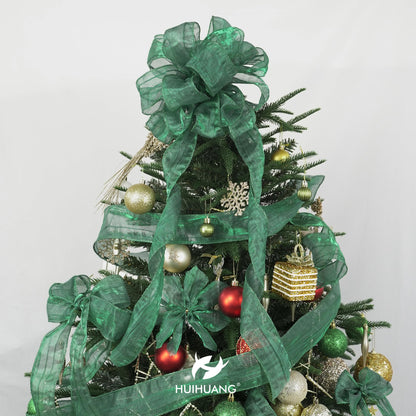 HUIHUANG Dark Green Wired Ribbon 2.5 inch Metallic Crinkle Green Wire Ribbon for Christmas Tree, Bows Making, Wreath Making Supplies, Gift Wrapping, Holiday Home Decor, DIY Crafts -10 Yards
