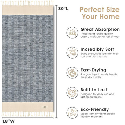 EPHESUS TOWELS Turkish Hand Towels - Set of 2 | 18" x 30" Decorative Boho Guest Bath Towel for Bathroom, Kitchen, Face, Hair, Tea, Dishcloth (Sultan, Baby Blue)