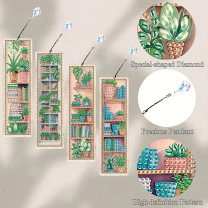 4 Pcs Diamonds Painting Bookmarks Diamond Art Kits for Adults DIY Full Round Gem Crystal Art Bookmarks with Pendant Home Office Supplies for Reading Lovers