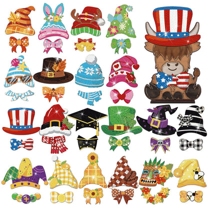 DoubleFill 42 Pcs Summer Diamond Kits 4th of July Interchangeable Wooden Table Decorations DIY Summer Holiday Party Seasonal Tiered Tray Art Decor Diamond Painting Magnets(Highland Cow)