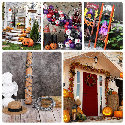 Gadpiparty Fake 2pcs Fake Barbed Wire Halloween Plastic Decoration Prop Gray Garland Halloween Decoration Barbed Wires Props Haunted House Layout Barbwire