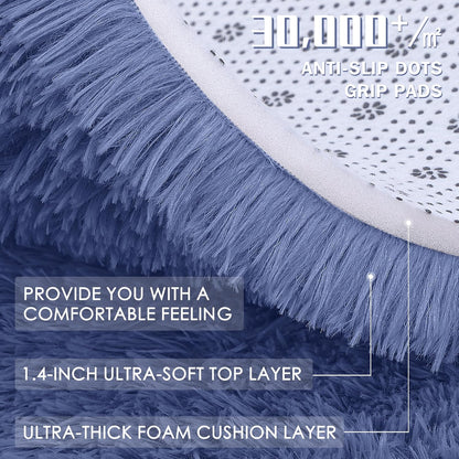 OLANLY Denim Blue Round Rug - Soft & Fluffy Machine Washable 3 ft Area Rug for Bedroom & Living Room