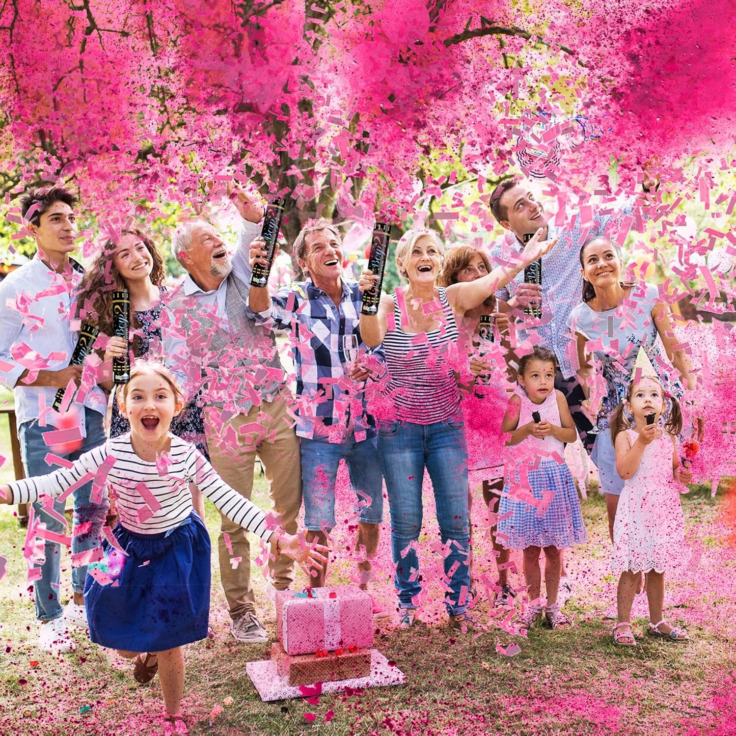 2 Gender Reveal Confetti Powder Cannon - Biodegradable Blue & Pink Poppers for Baby Shower Party Decorations - He