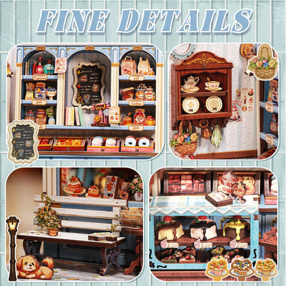 Fsolis Book Nook Kit - DIY Miniature House Kit for Adults, Booknook Bakery Bookshelf 3D Wooden Puzzles Gifts for Women Puzzle Lovers (Sweet Marie)