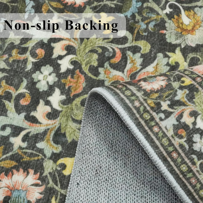 Skiennix Wide Hallway Runner Rug - 3x10 Water-Resistant Vintage Soft Carpet | Non-Slip Indoor Mat in Green