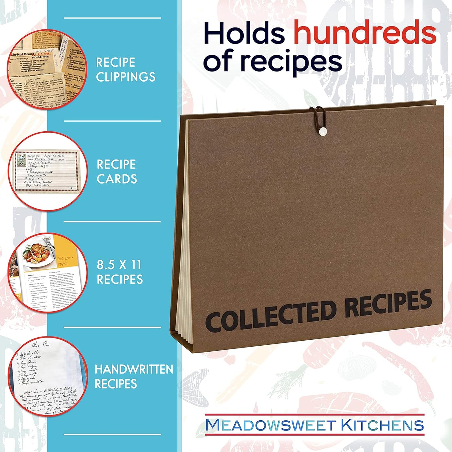 Meadowsweet Kitchens Recipe Binder - Accordion Style File Organizer for Recipes, Brown & Metallic