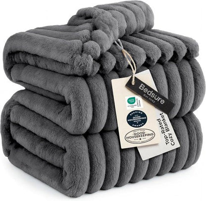 Bedsure GentleSoft California King Size Blanket - Cozy Frost Gray Fleece Throw, 102x96 Inches
