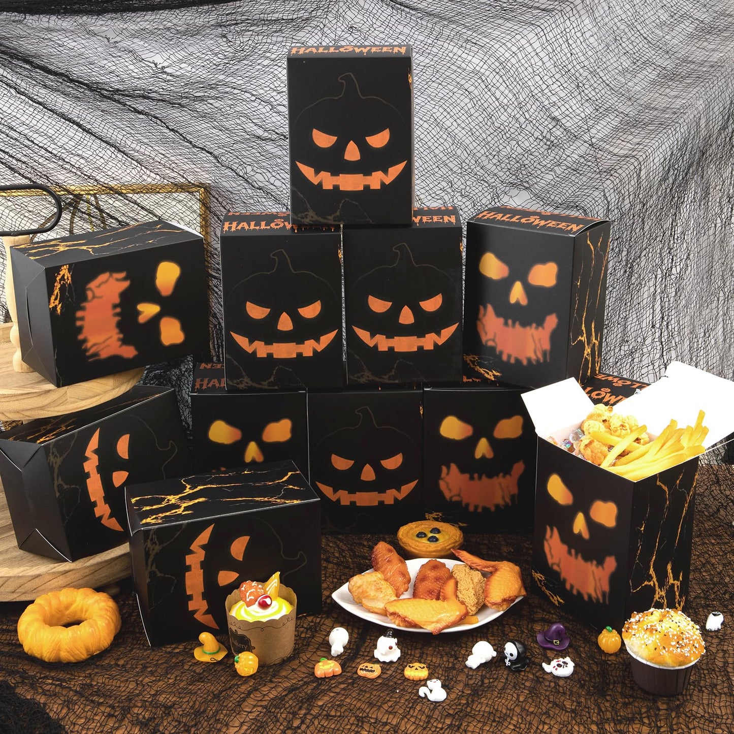 APLUSWER 20 Pcs Halloween Treat Boxes Bakery Boxes of Skeletons and Pumpkins, Halloween Containers Large Cookie Candy Boxes For Party Favors, Trick or Treat Boxes for Holiday Birthday Decor Gifts