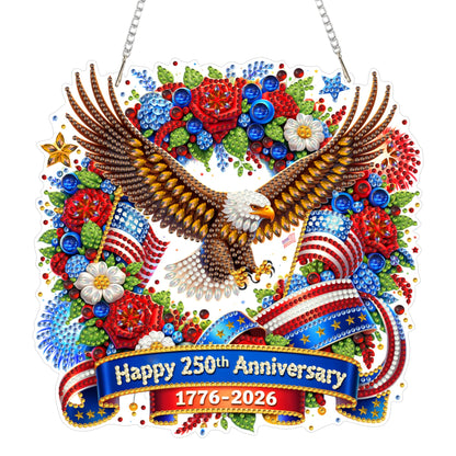Eiflow 250 Years Anniversary Diamond Art Hanging Kit for Adults, DIY Patriotic Diamonds Painting Door Hanger Board Kit, Crystal Diamond Art Painting Pendant Ornament (Eagle)