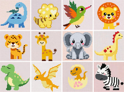 Huacan Mini Diamond Painting Kits 12 Pcs Pre-Printed Animal Pattern Half Drill Round Diamond Art Kit for Adults Home Wall Decor
