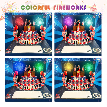 BELLESTILE Donald Trump Birthday Card with Lights and Music,3D Pop Up Fireworks Birthday Card with Blowable Candle,Greeting Cards,Birthday Gifts for Mom Women Men Kids Child Dad Father Wife ﻿