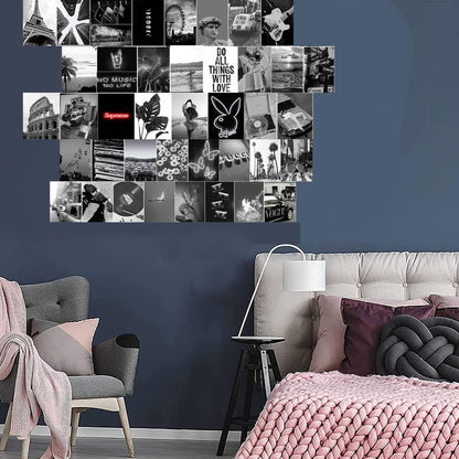 Michgar Black and White Collage kit pictures for wall decor,50 Set 4''x6''Prints Black and White collage kit Room asthetic images for Girls and Teen Boys.