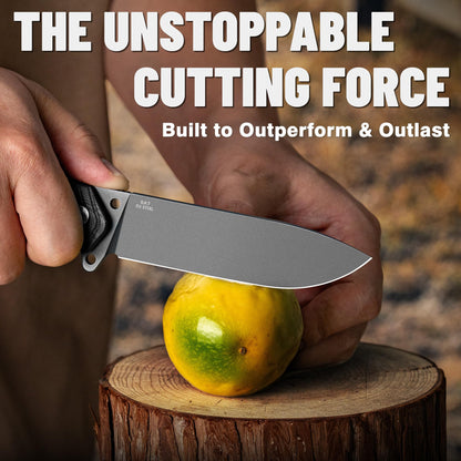 LOTHAR BAT Fixed Blade Knife with Sheath, 4.5 Inch Tactical Horizontal Carry Knives with G10 Handle, Bushcraft Hunting EDC Knives, Survival Camping Fixed-Blade Knives Gifts For Men