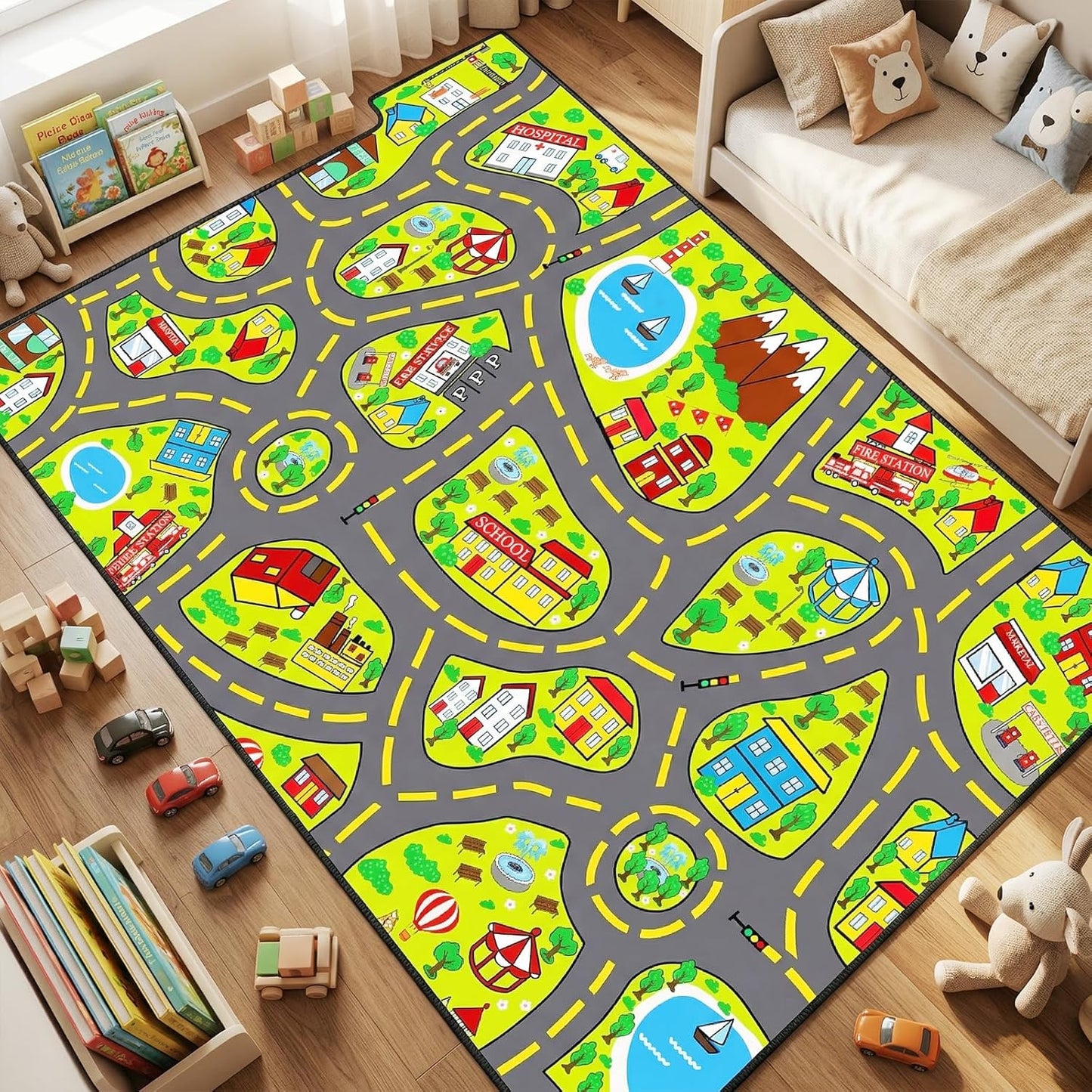 5x7 Car Rug Play Mat Feet, Car Road Rug for Kids City Road Map Carpet Educational Learning Play Carpet Kids Play Rugs