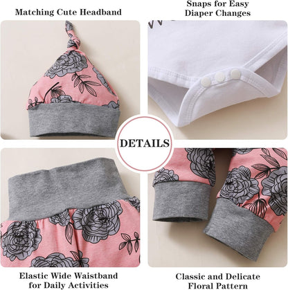 Renotemy Baby Girl Summer Outfit - Cute Infant Romper & Pants Gift Set | Perfect for Newborns