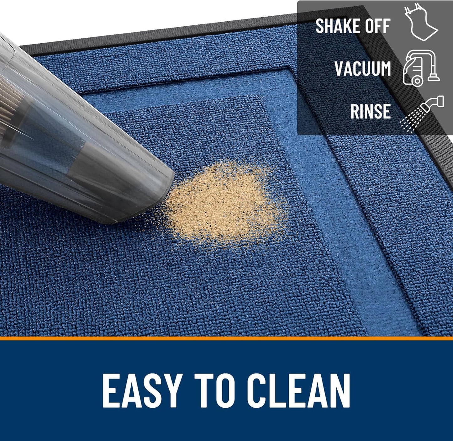 OLANLY Waterproof Front Door Mat - All-Season Natural Rubber Doormat | Easy Clean, Low Profile, 29.5x17, Navy Blue