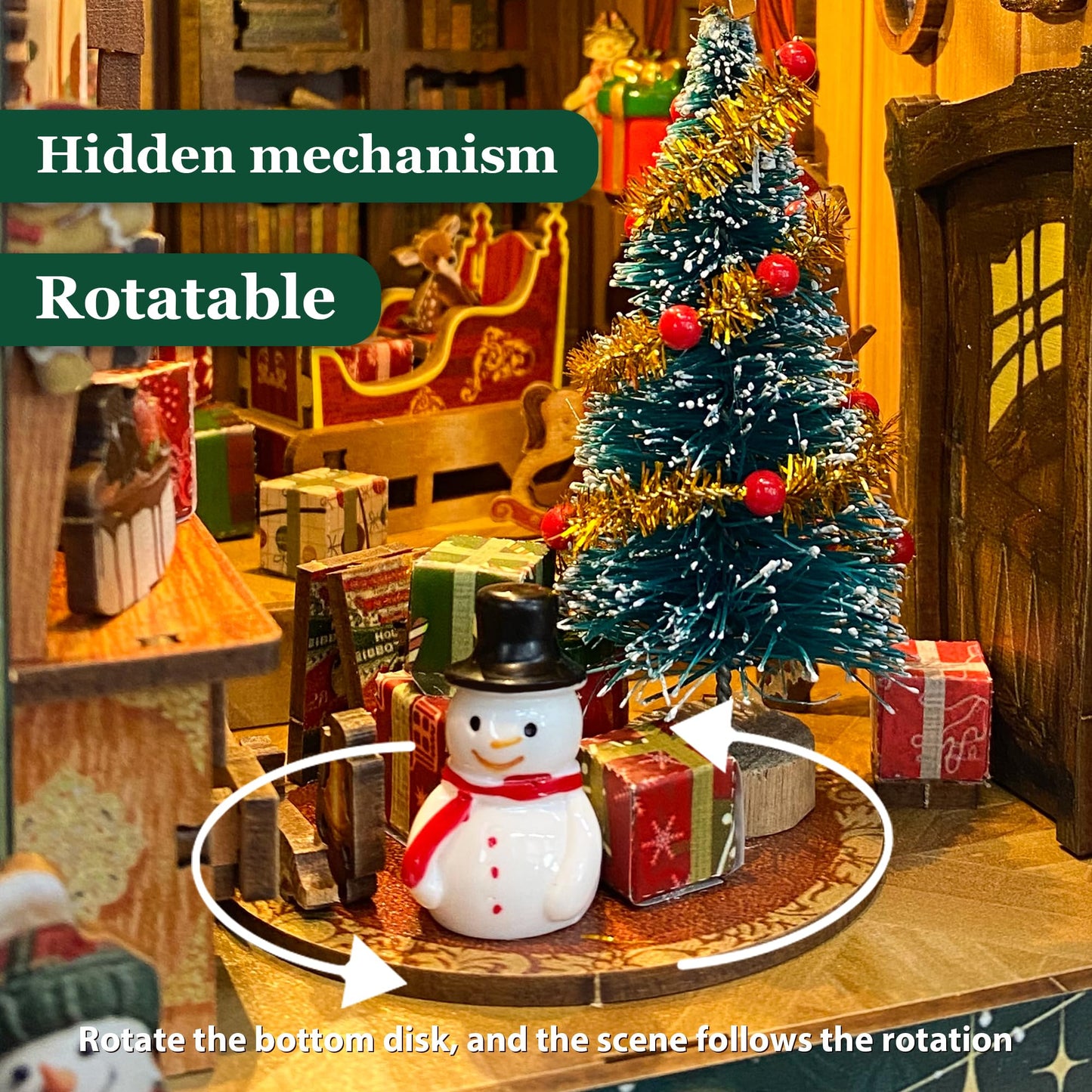 Strucwood Christmas Book Nook Kit with LED Light - 3D Wooden Puzzles Booknook for Book Shelf Decor - DIY Dollhouse Kit - Book Nooks Decor with Dust Cover Jingle Cabin(SQ-34)