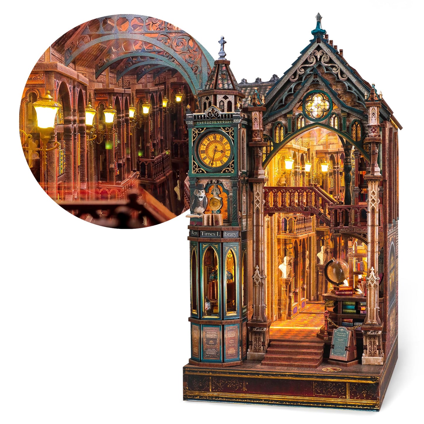 FUNPOLA Magic Library Book Nook Kit – LED 3D Wood Puzzle with Infinity Mirror – DIY Bookshelf Decor, Miniature Craft Gift for Kids and Adults