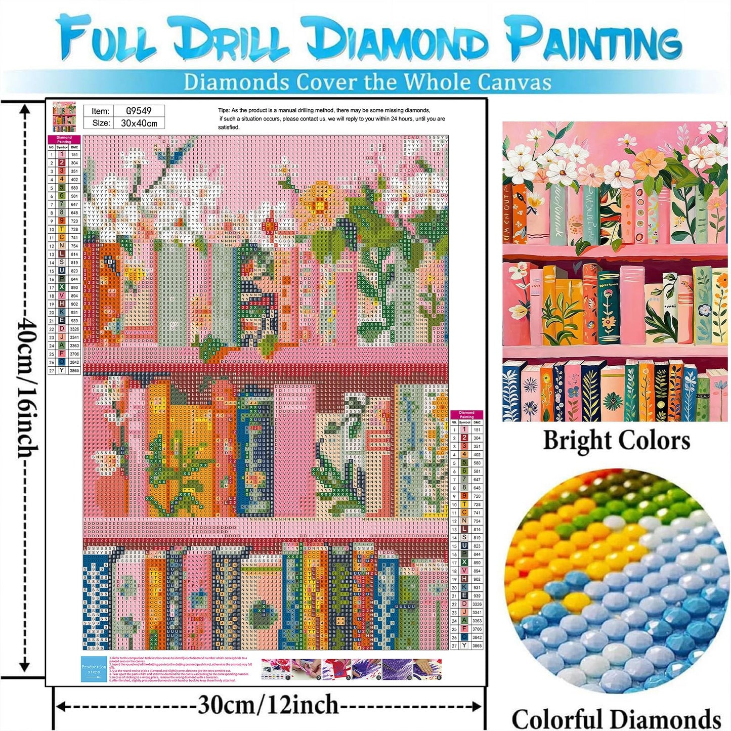 bleihum Pink Book Diamond Art Kits for Adults Beginners, 3 Pack 5D Diamond Painting Kits for Adults, Flowers Books DIY Round Full Drill Gem Art and Crafts Home Decor 12x16 Inch