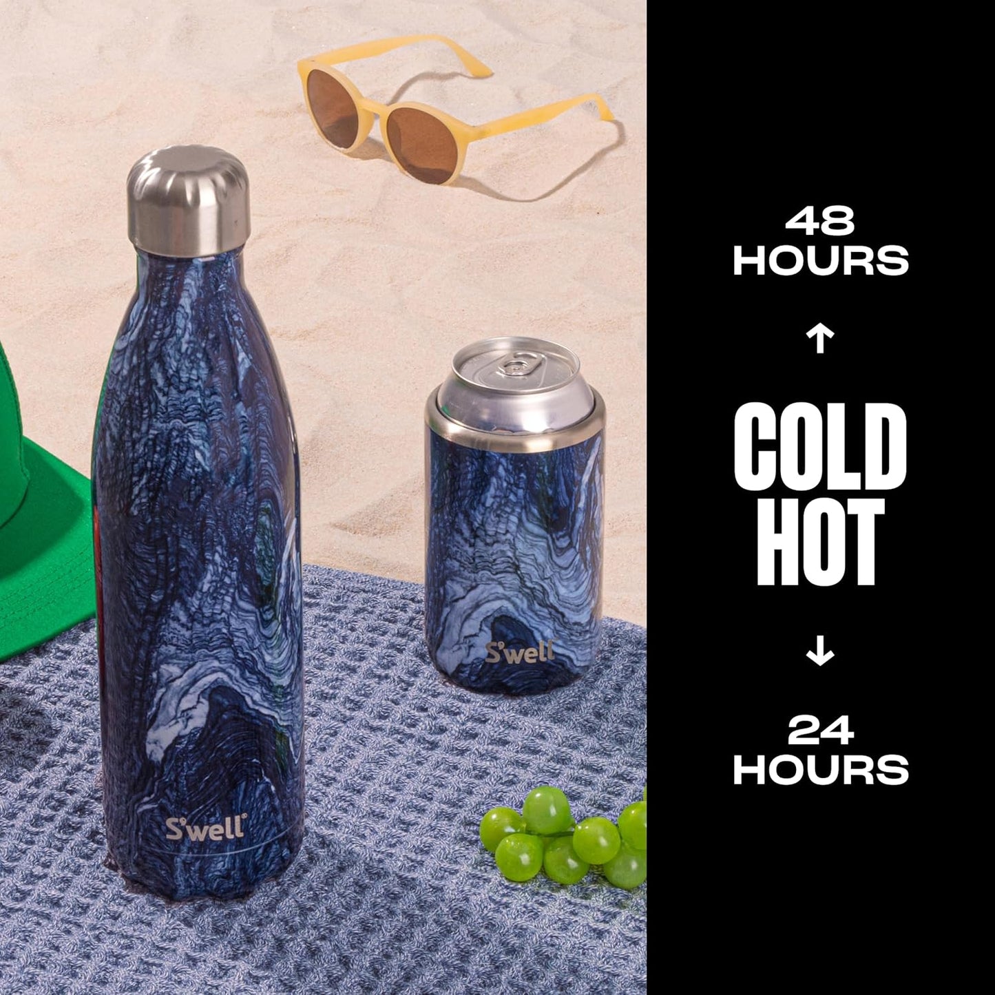 S'well Stainless Steel Water Bottle, 25oz, Azurite Marble, Triple Layered Vacuum Insulated, Keeps Drinks Cold for 48